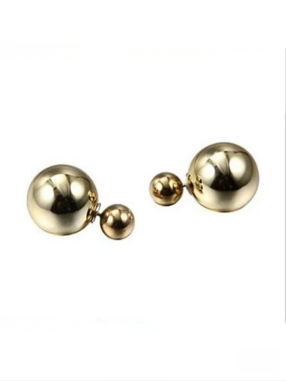 Large Oversized Double Ball Shiny Gold Shell Pearl Ornament Stud Earrings